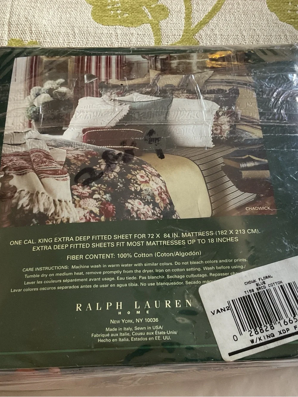 Ralph Lauren Chadwick Floral CAL KING Fitted Sheet -Vintage, Rare! Italy, USA